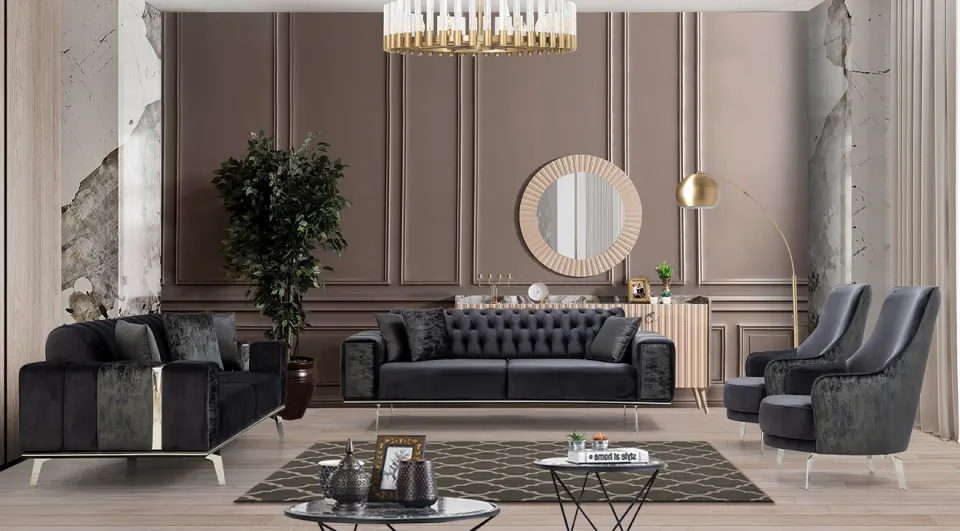 Berlin Silver Metal Leg Sofa Set