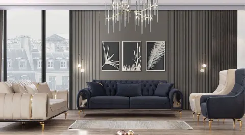 Ertugrul Plus Gold Metal Leg Sofa Set