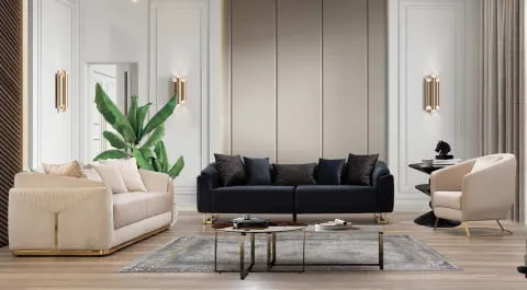 Munih Gold Metal Leg Sofa Set
