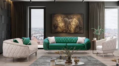 Oscar Silver Metal Leg Sofa Set