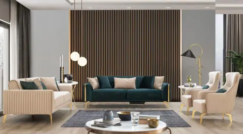 Roys Gold Metal Leg Sofa Set