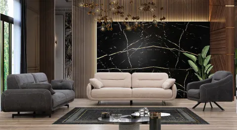 Zarif Black Metal Leg Sofa Set