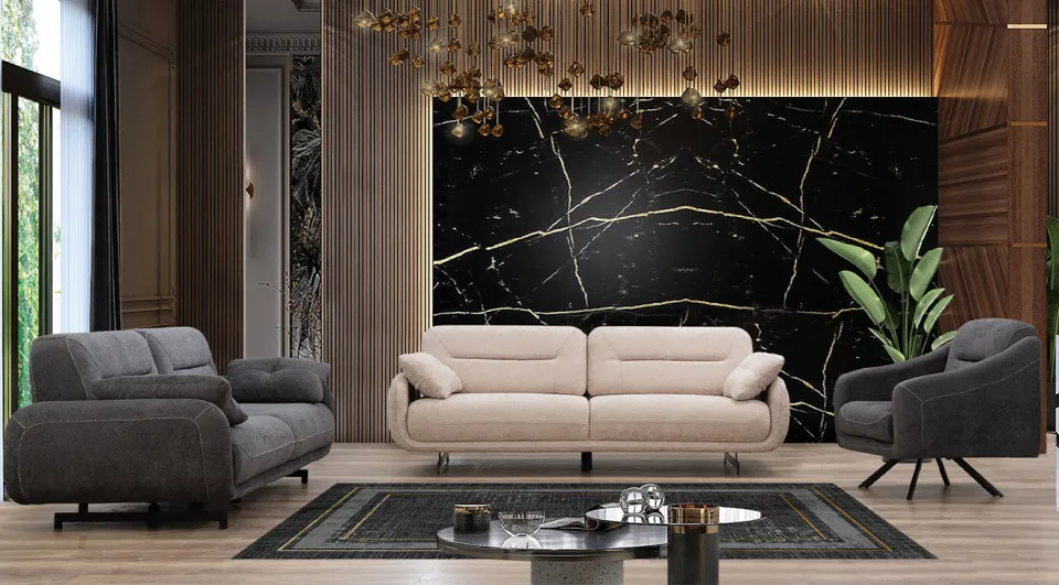 Zarif Black Metal Leg Sofa Set