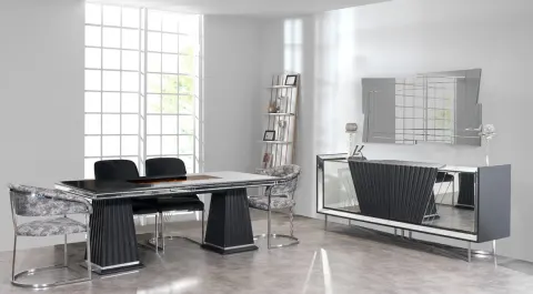 Mustang Silver Metal Leg Dining Room Set
