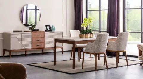 Lavin Walnut Wooden Leg Dining Room Set