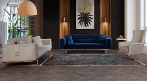 Paris Gold Metal Leg Sofa Set
