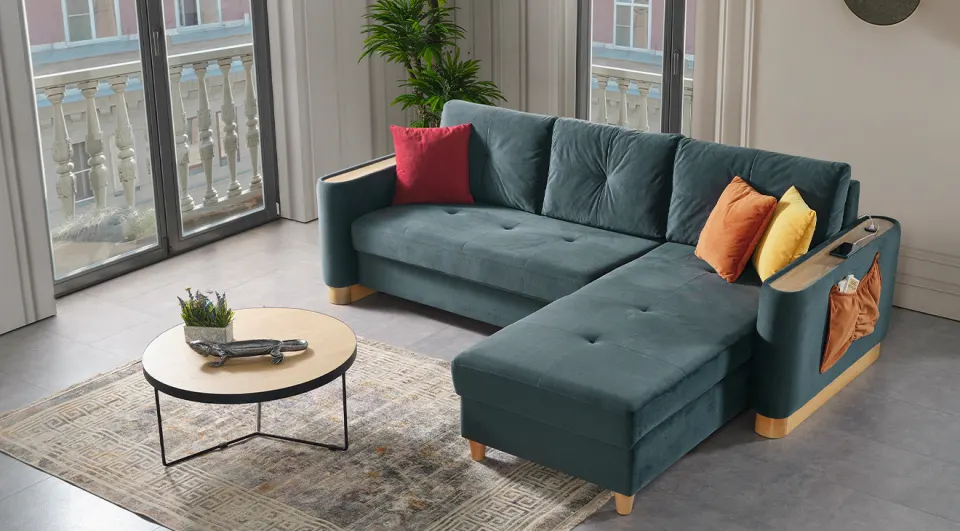 Falcon Wooden Legs Corner Sofa Set