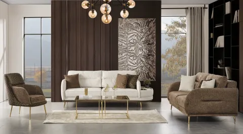 Nova Gold Metal Leg Sofa Set