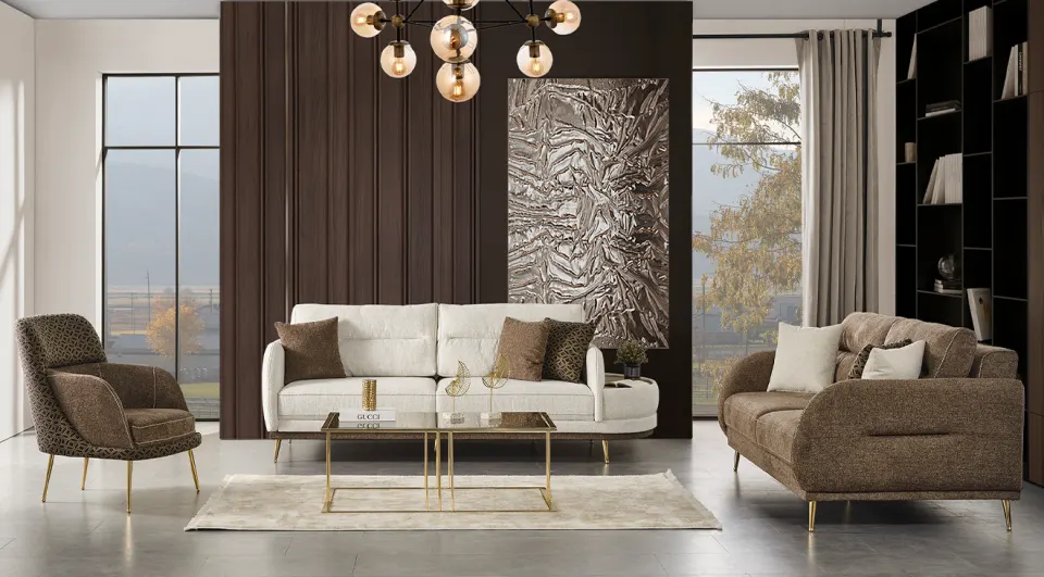 Nova Gold Metal Leg Sofa Set