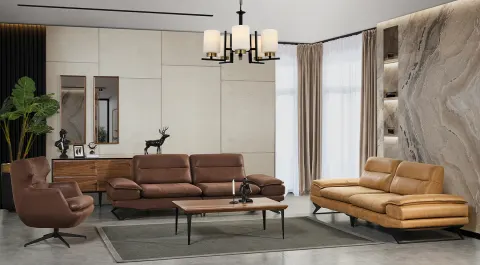 Keops Brown Metal Leg Sofa Set