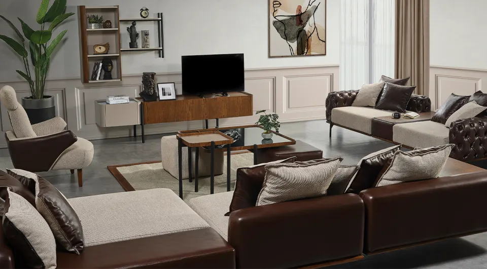 Nobel Wooden Leg Sofa Set