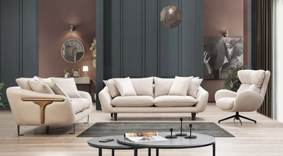 Egzen Metal Leg Sofa Set