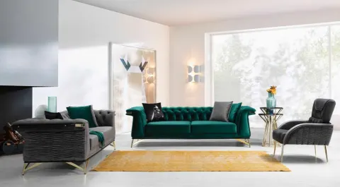 Abel Gold Metal Leg Sofa Set