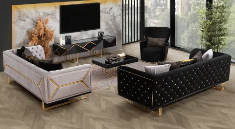 Bugatti Gold Metal Leg Sofa Set