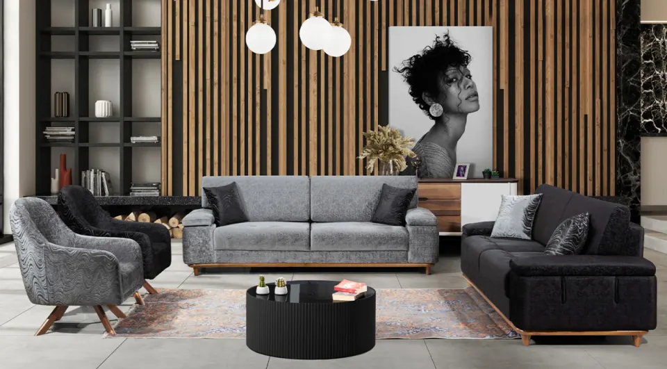 İkra Wooden Leg Sofa Set