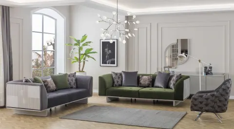 Napoli Silver Metal Leg Sofa Set