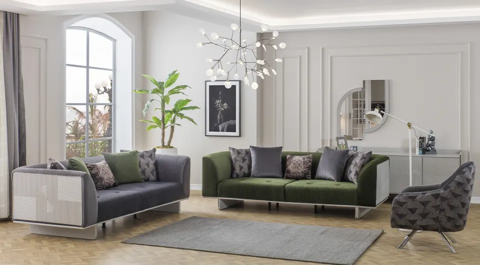 Napoli Silver Metal Leg Sofa Set