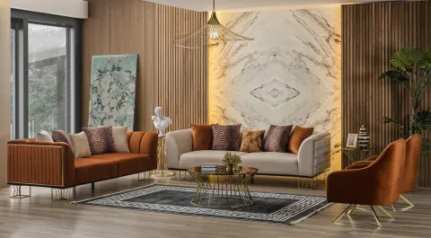 Sirius Gold Metal Leg Sofa Set