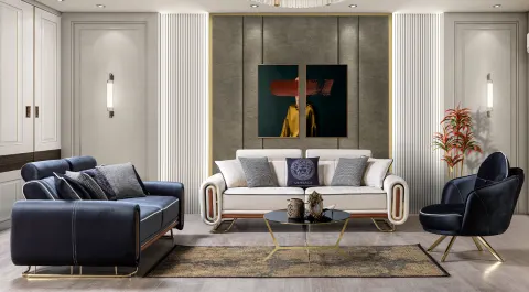 Pamir Gold Metal Leg Sofa Set