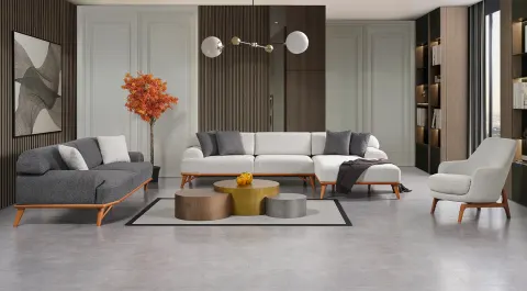 Zara Wooden Legs Modern Sofa Set