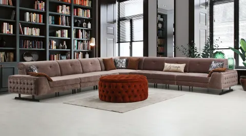Lena Black Metal Leg Corner Sofa Set