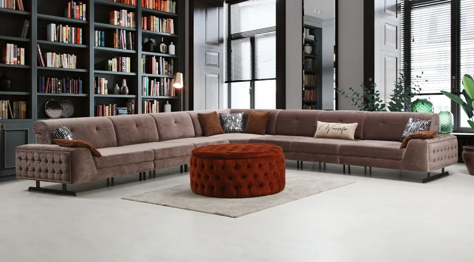 Lena Black Metal Leg Corner Sofa Set