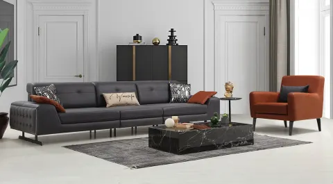 Lena Black Metal Leg Sofa Set