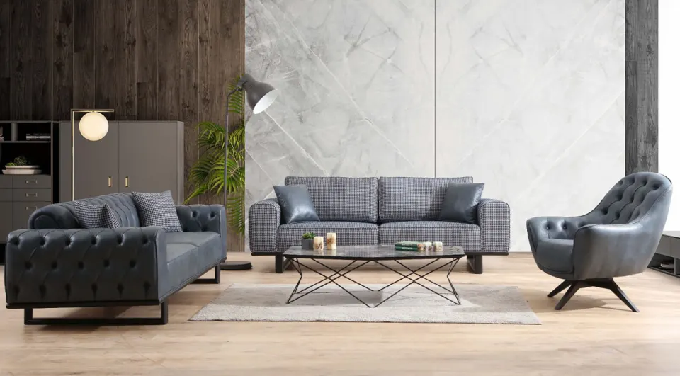 Neva Black Metal Leg Sofa Set