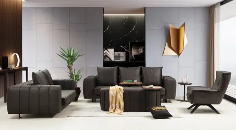 Soft Black Metal Leg Sofa Set