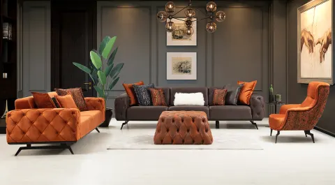 Zenn Black Metal Leg Sofa Set