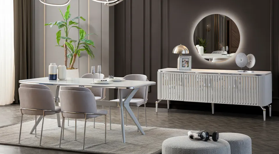 Biance Silver Metal Leg Dining Room Set