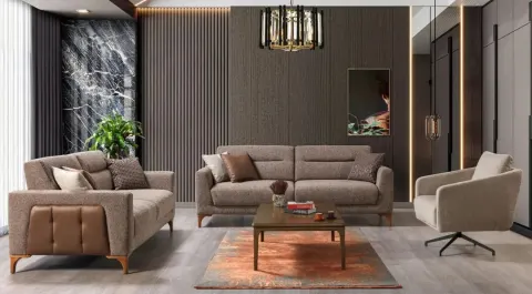 Milas Wooden Leg Sofa Set
