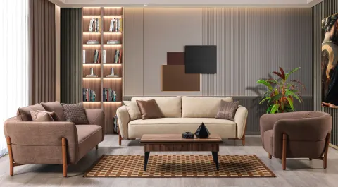 Victoria Wooden Leg Sofa Set
