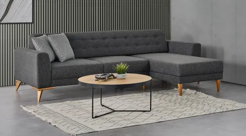 Nesta Wooden Legs Corner Sofa Set