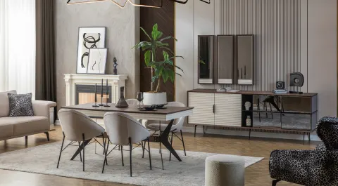 Vira Black Metal Leg Dining Room Set