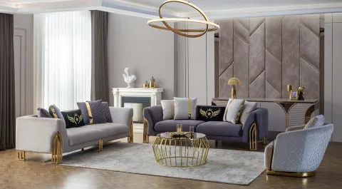 Zen Gold Metal Leg Sofa Set