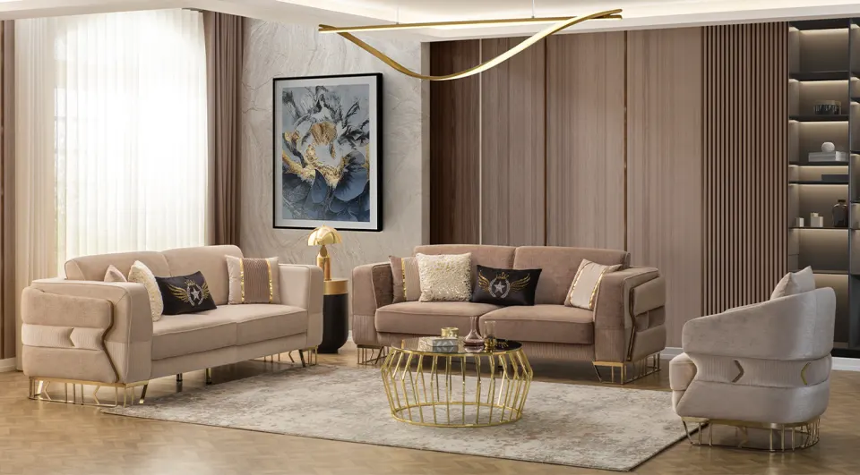Zeugma Gold Metal Leg Sofa Set