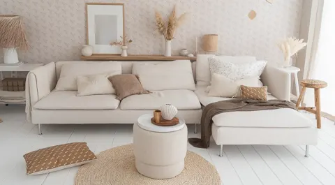 Bella Metal Leg Cream Corner Sofa Set