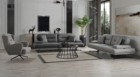 Zümrüt Black Metal Leg Sofa Set