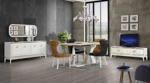 Yagmur Moonstone Wooden Leg Dining Room Set