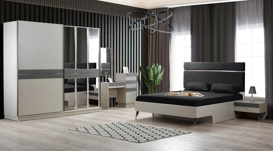 Elit Gray Sliding Door Bedroom Set