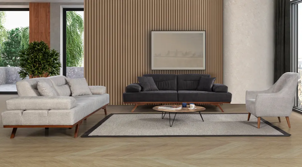 Mons Wooden Leg Sofa Set