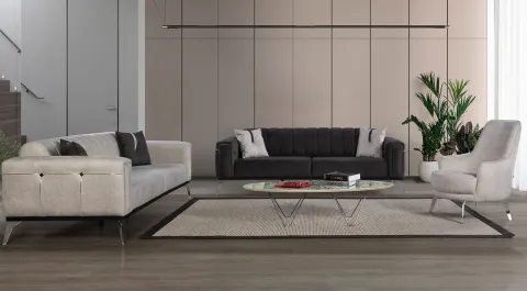 Still Silver Metal Leg Sofa Set