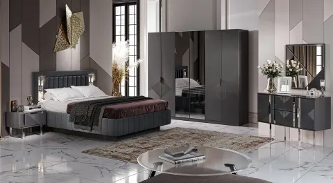 Sisli Anthracite 6 Doors Bedroom Set