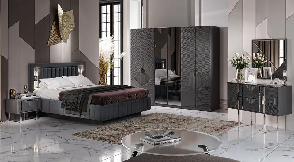 Sisli Anthracite 6 Doors Bedroom Set