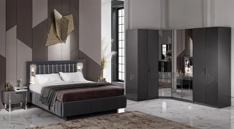 Sisli Anthracite Corner Wardrobe Bedroom Set