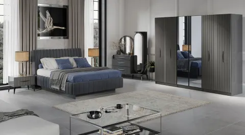 Umraniye Anthracite 6 Door Bedroom Set