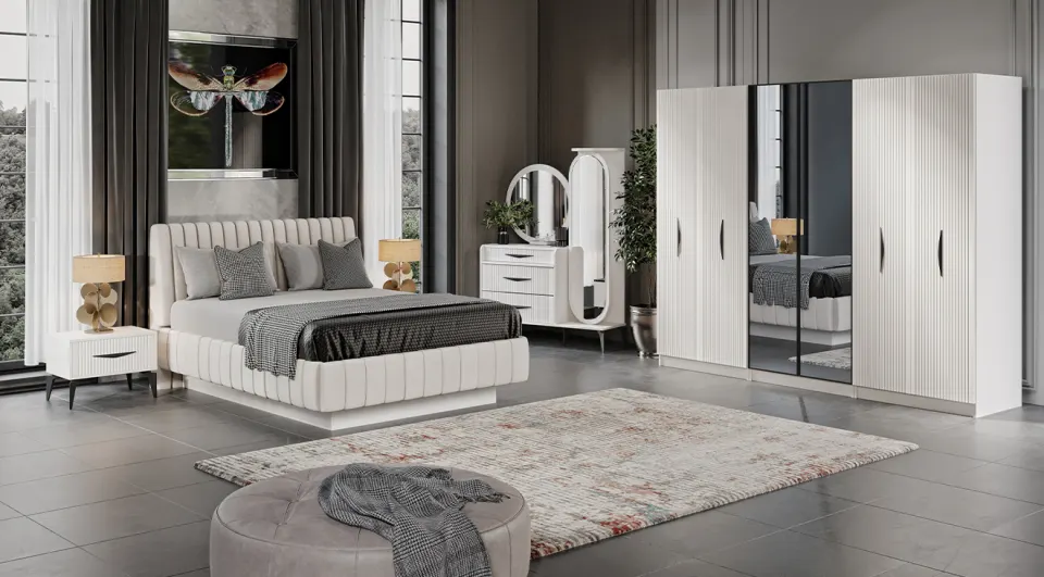 Umraniye Cream 6 Door Bedroom Set