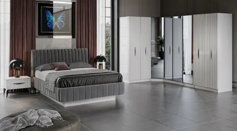Umraniye Fog Gray Corner Wardrobe Bedroom Set