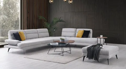 Fly Metal Leg Gray Corner Sofa Set